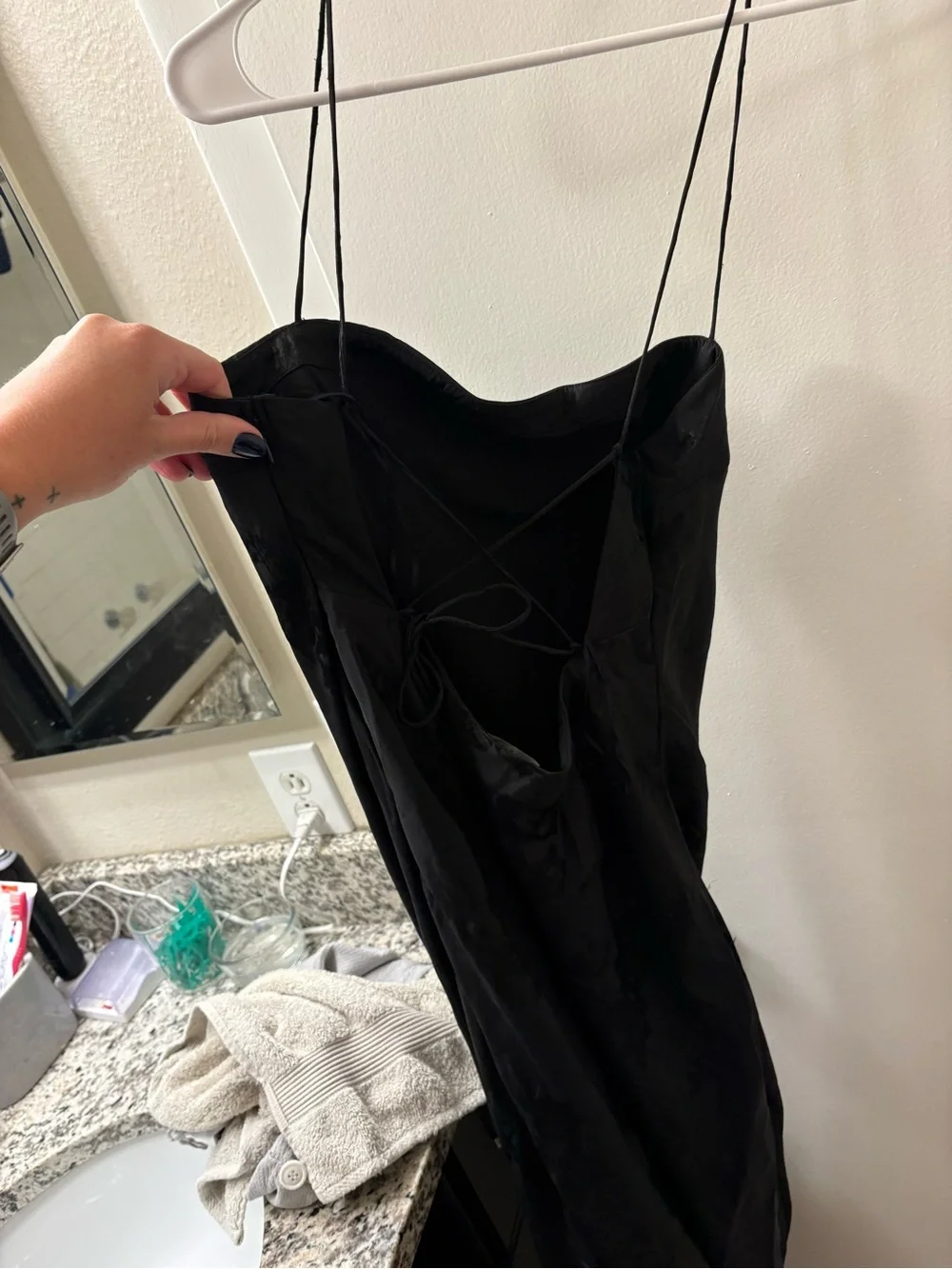 Elegant Black Slip Dress with Delicate Floral Texture